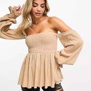 *Brand New* ASOS DESIGN off shoulder textured blouse in stone